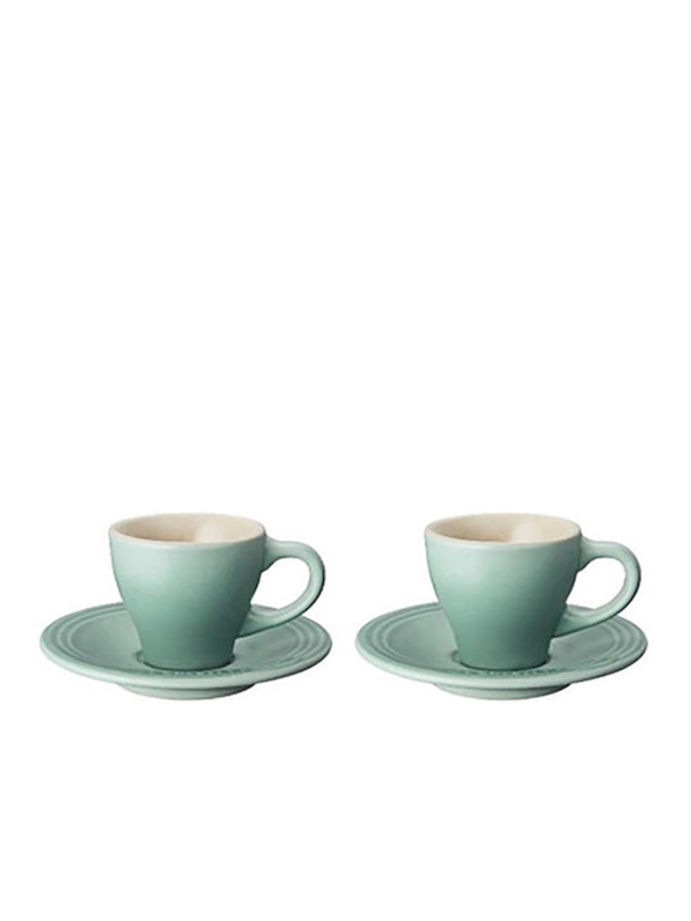 Le Creuset Espresso Cups with Saucers in Sage, Set of 2